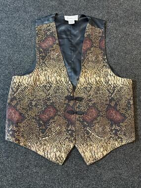 Spellbound Vest Mens L Brown Snake Print Quilted Lined Pockets Dressy Party